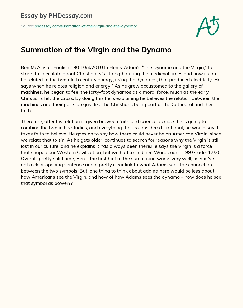 Summation of the Virgin and the Dynamo essay