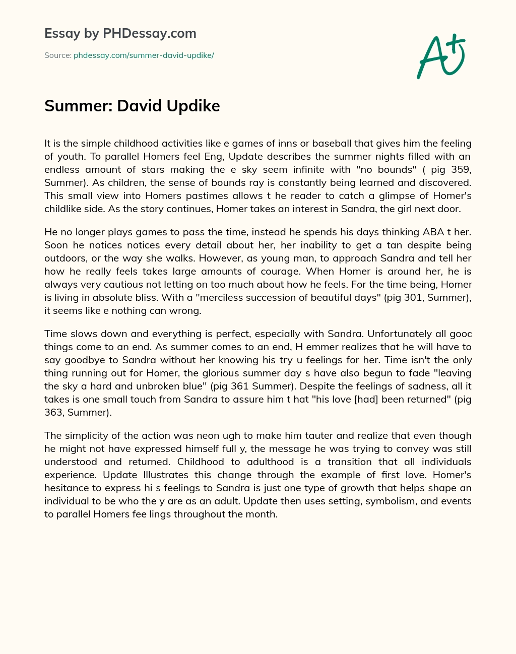 Summer: David Updike essay