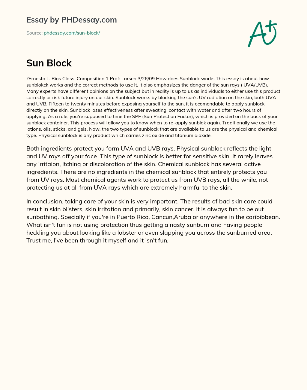portant: Understanding Sunblock and its Correct Use essay