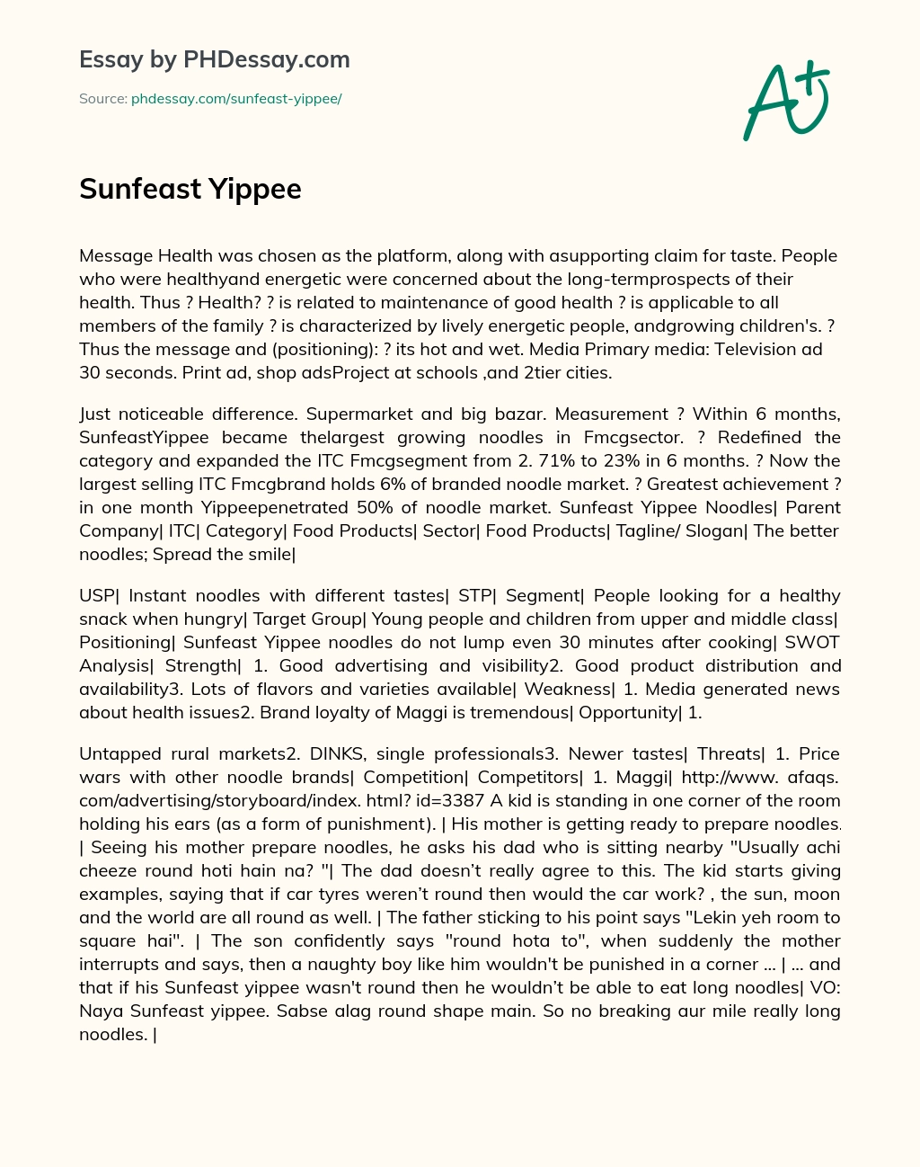 Sunfeast Yippee essay