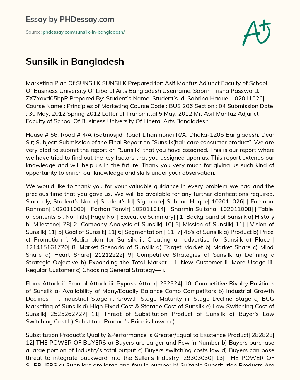 Sunsilk in Bangladesh essay
