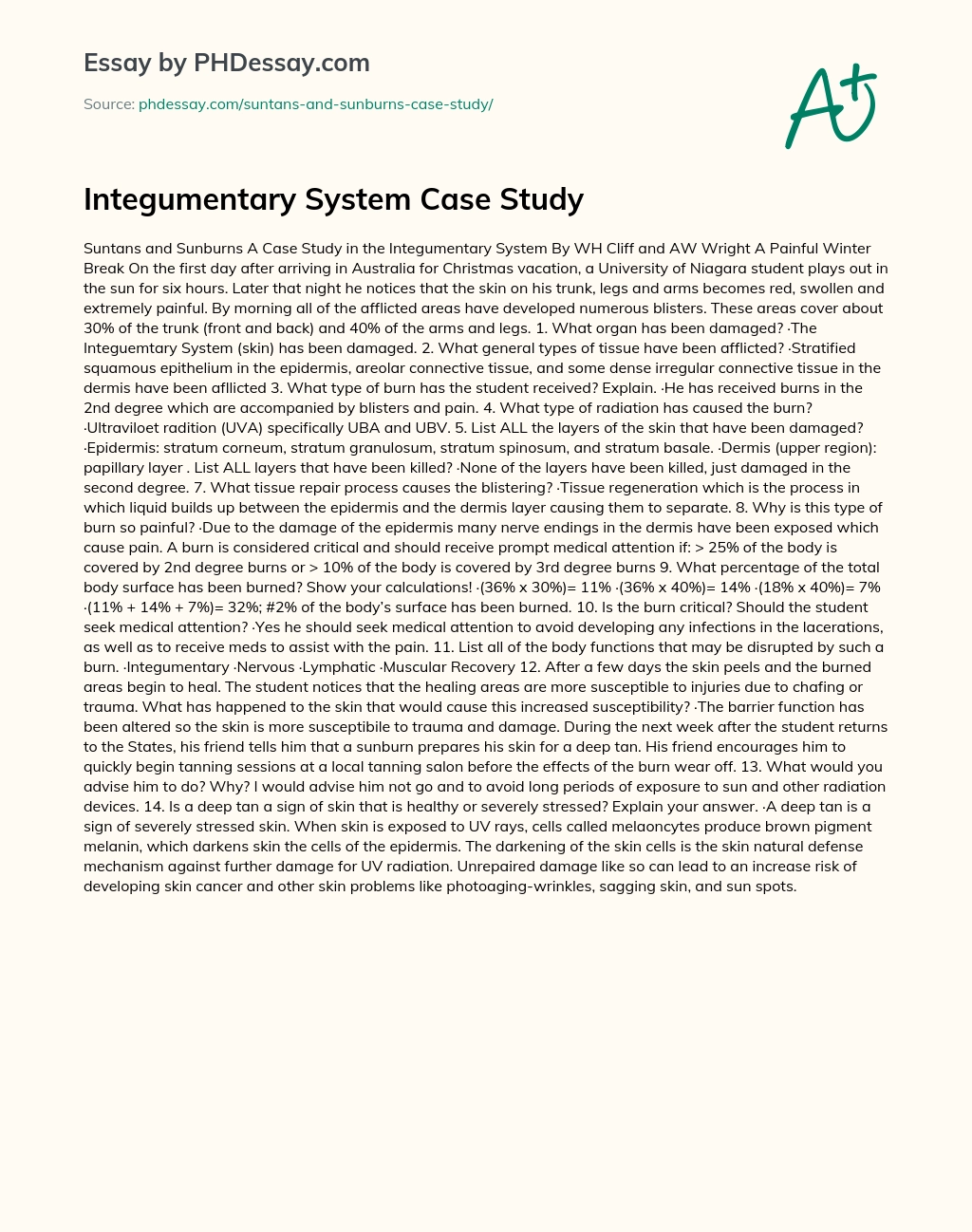 Integumentary System Case Study essay