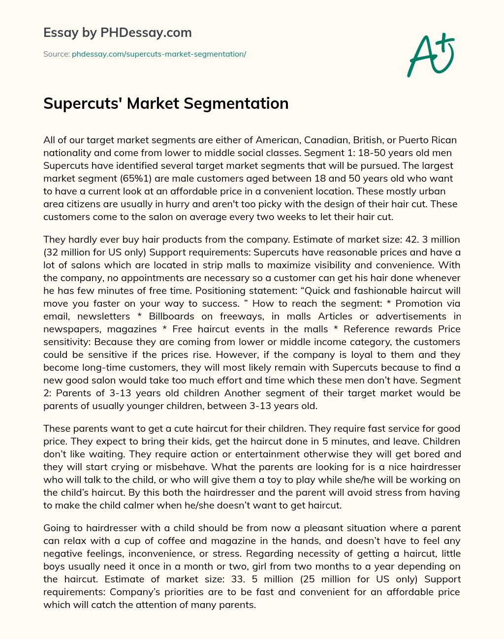 Supercuts’ Market Segmentation essay