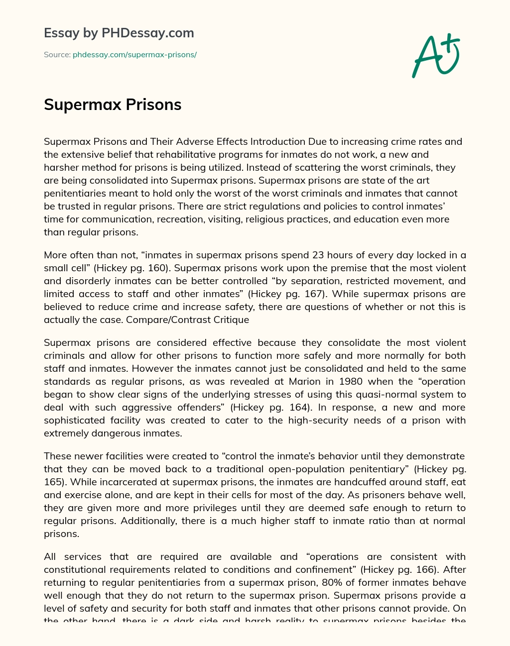 Supermax Prisons essay