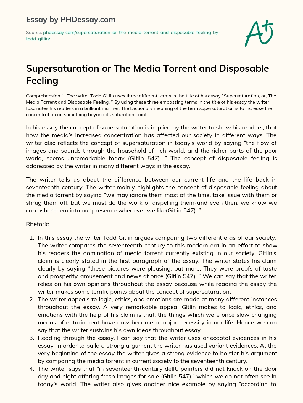 Supersaturation or The Media Torrent and Disposable Feeling essay