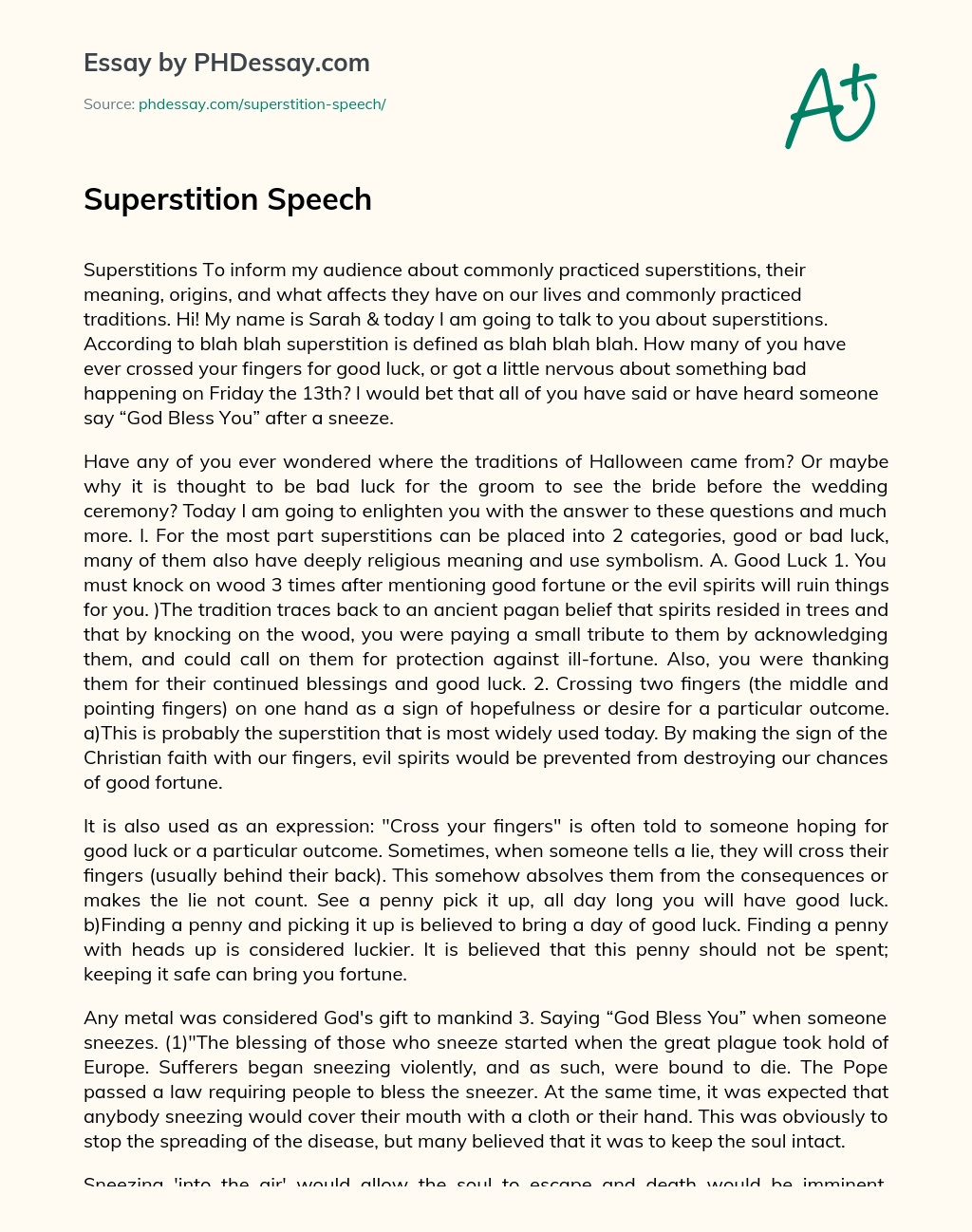 Superstition Speech essay
