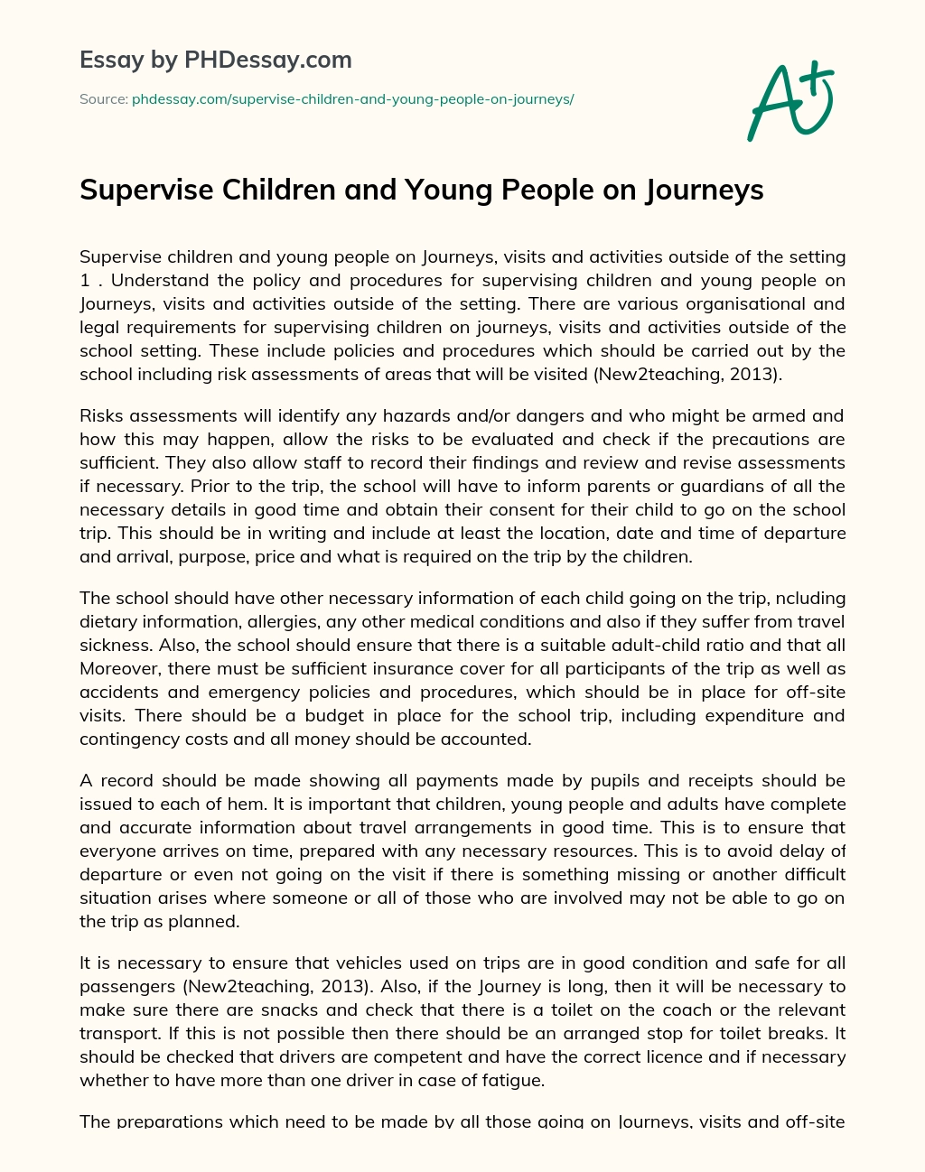 Supervise Children and Young People on Journeys essay