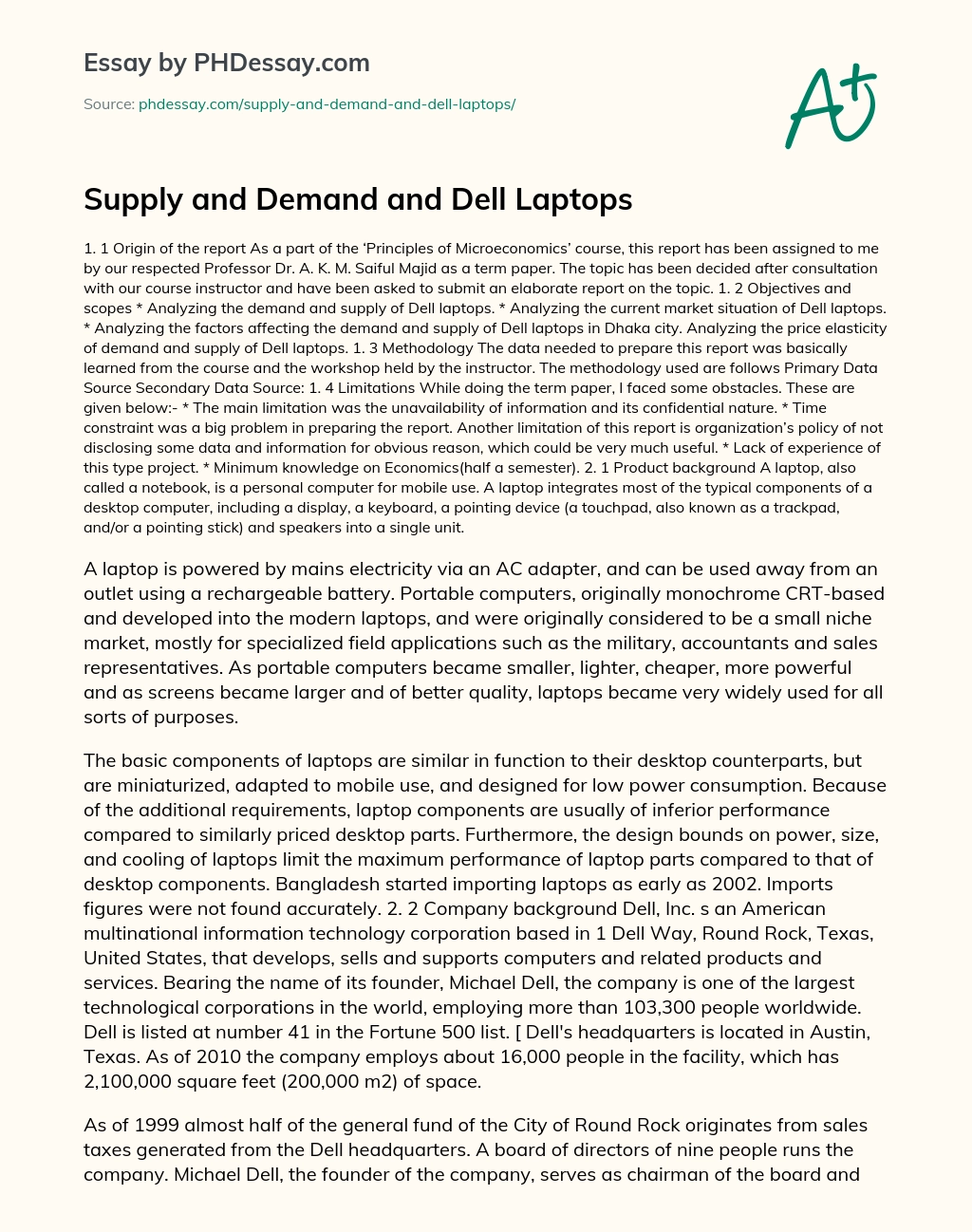 Supply and Demand and Dell Laptops essay