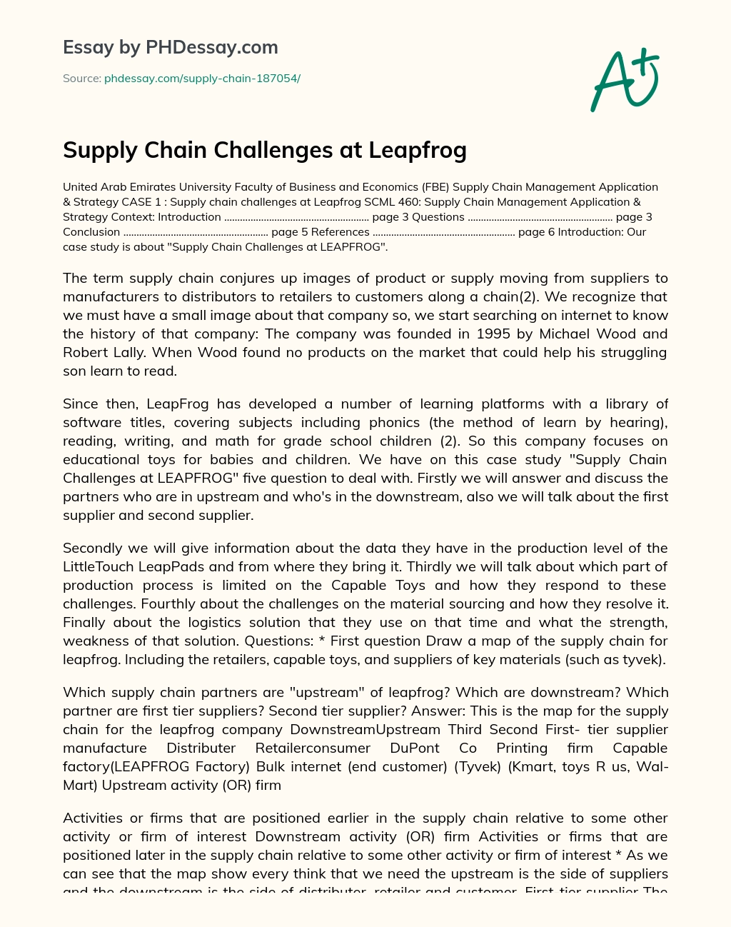 Supply Chain Challenges at Leapfrog essay