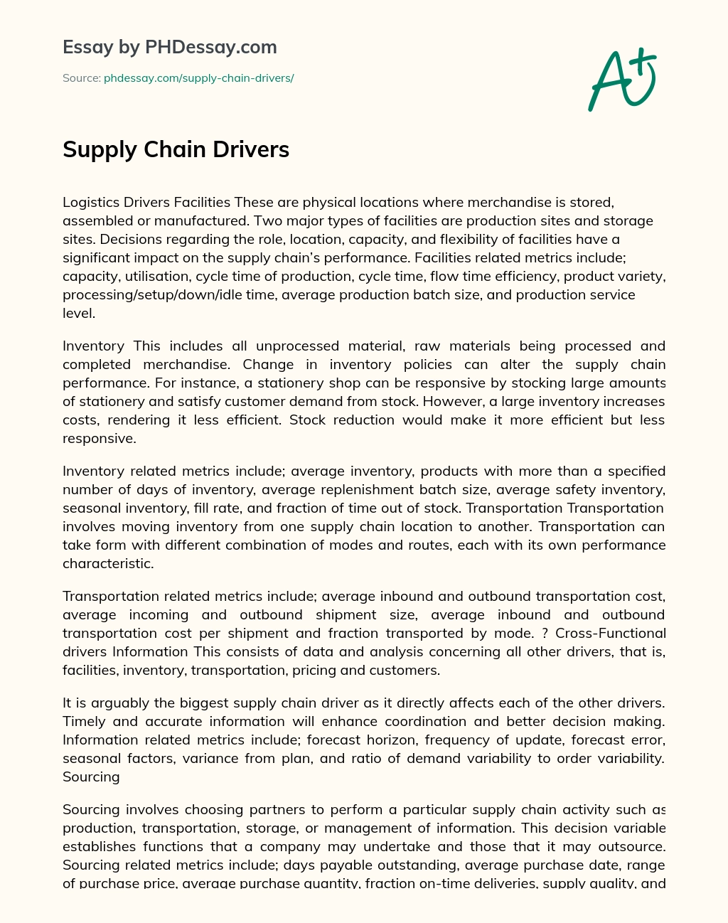 Supply Chain Drivers essay