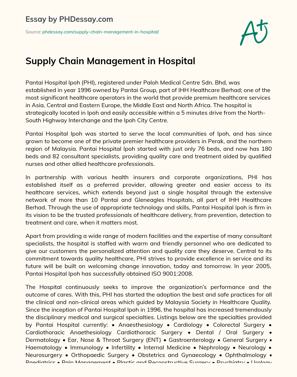 Supply Chain Management In Hospital Phdessay Com