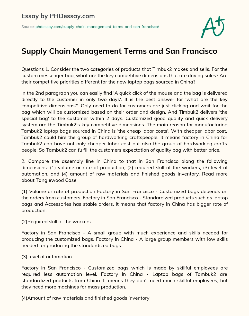 Supply Chain Management Terms and San Francisco essay