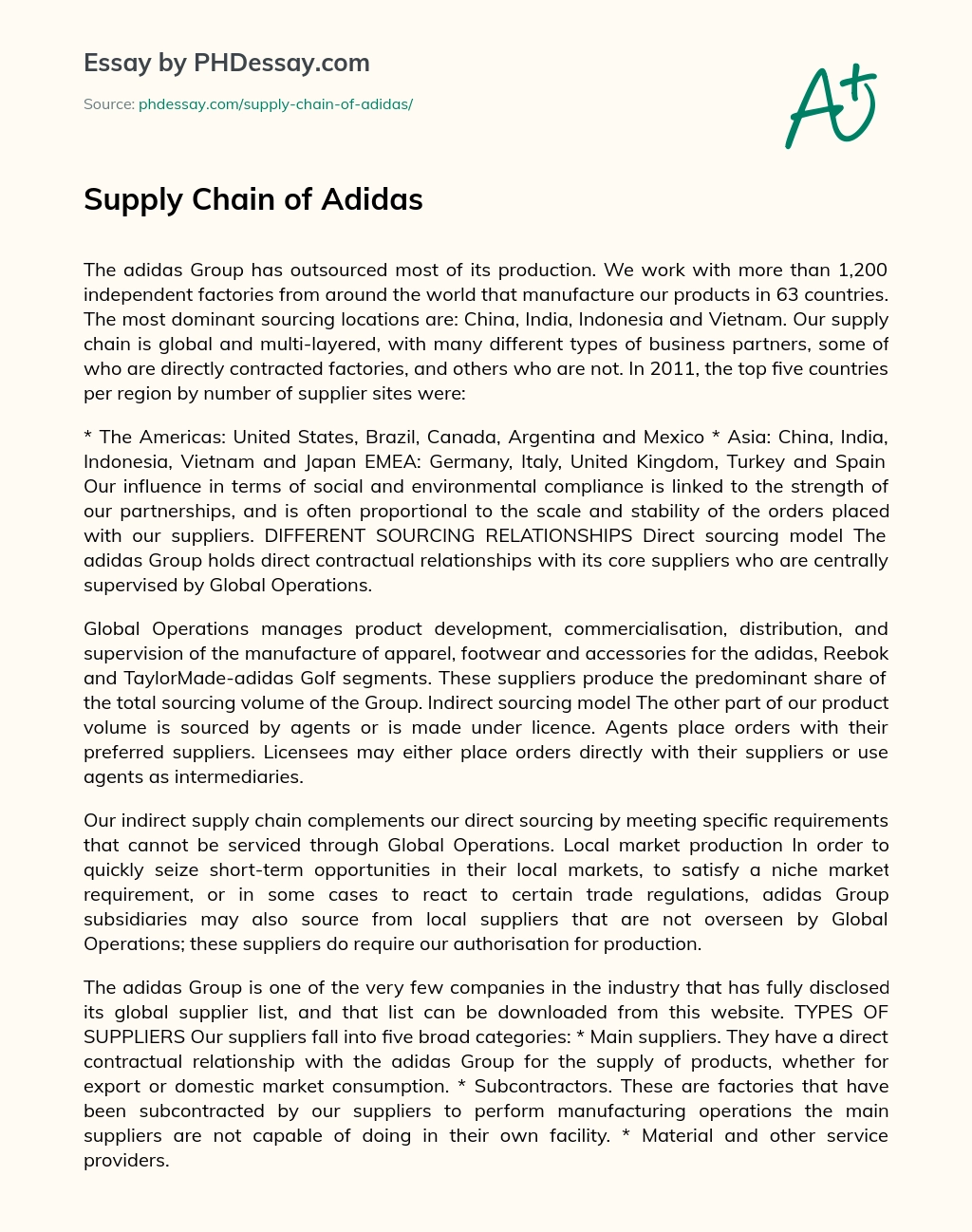 Supply Chain of Adidas essay