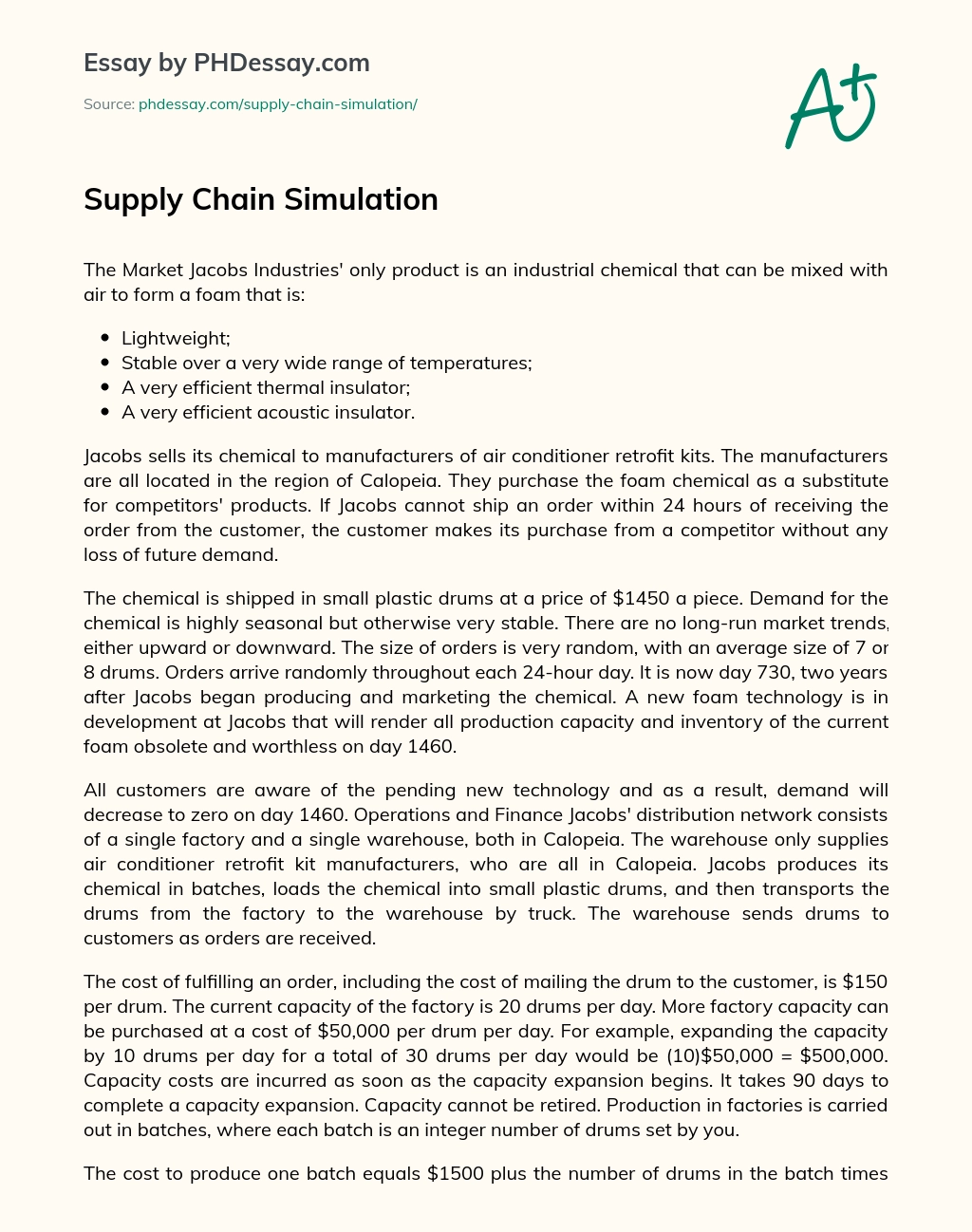 Supply Chain Simulation essay