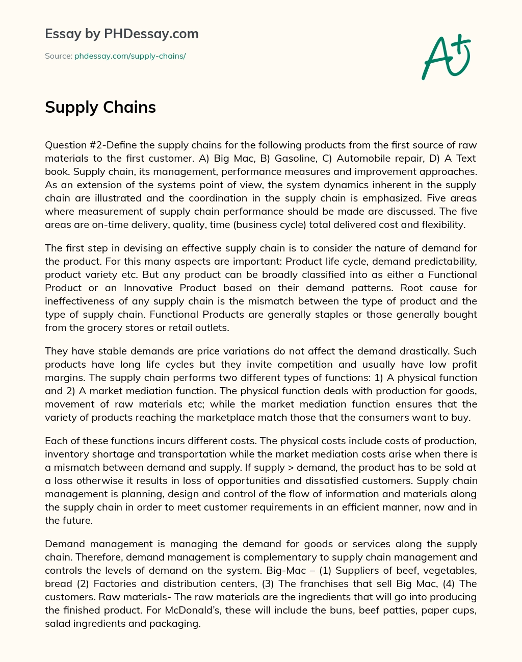 Supply Chains Persuasive Essay essay