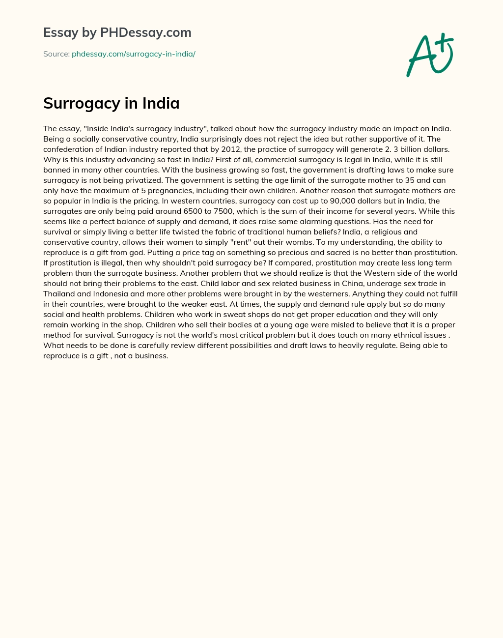 Surrogacy in India essay