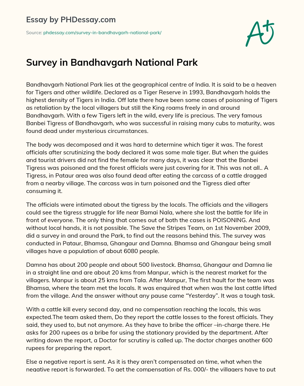 Survey in Bandhavgarh National Park essay