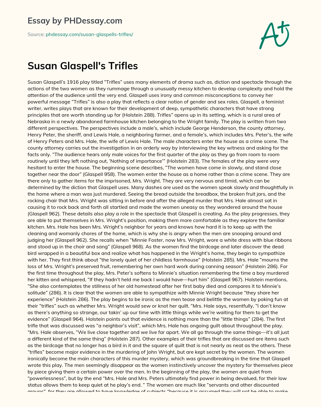 Susan Glaspell’s Trifles essay
