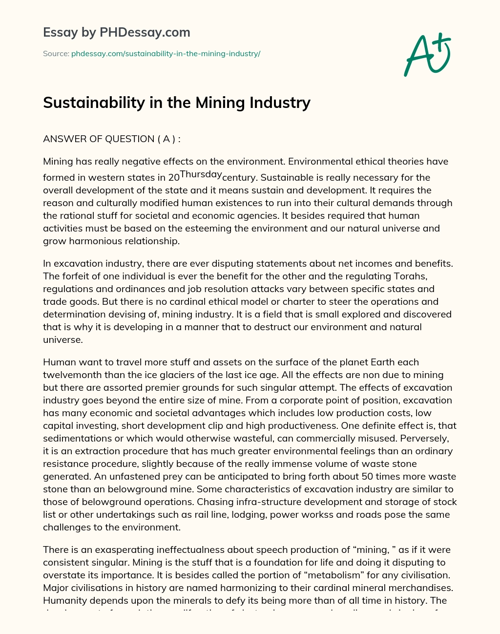 Sustainability in the Mining Industry essay