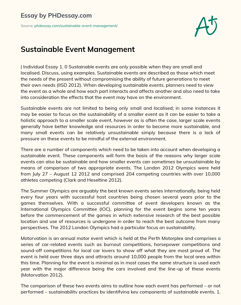 Sustainable Event Management essay