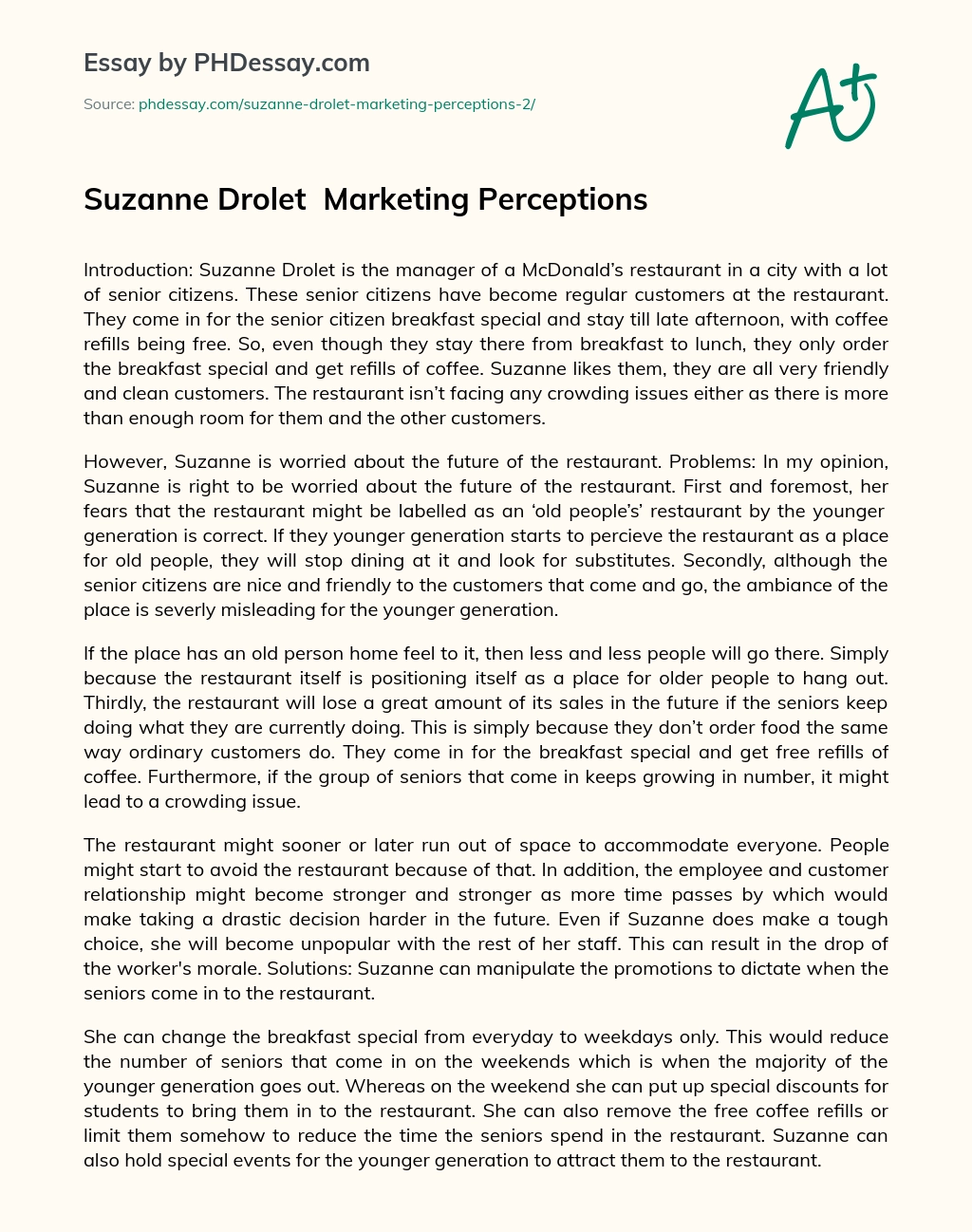 Suzanne Drolet  Marketing Perceptions essay