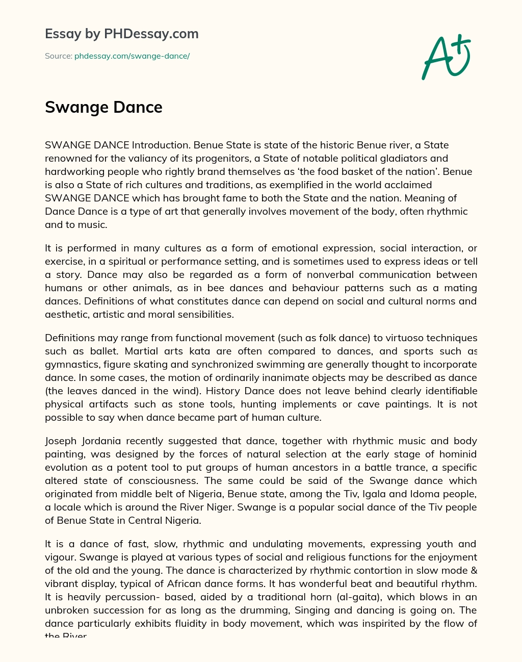 Swange Dance essay