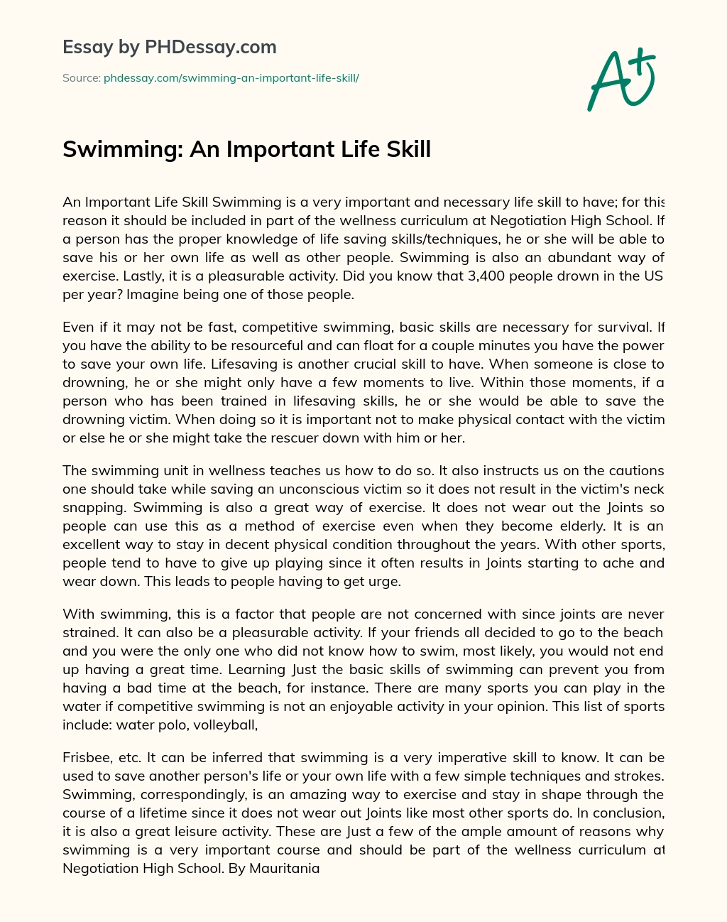 Swimming: An Important Life Skill essay