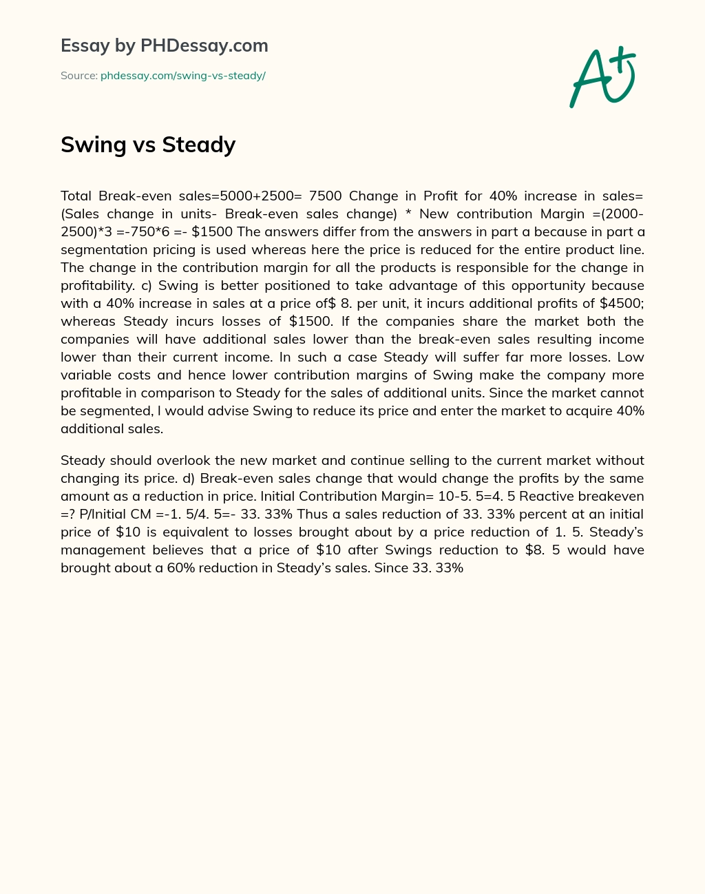 Swing vs Steady essay