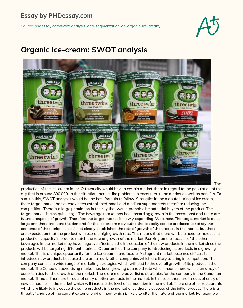 Organic Ice-cream: SWOT analysis essay