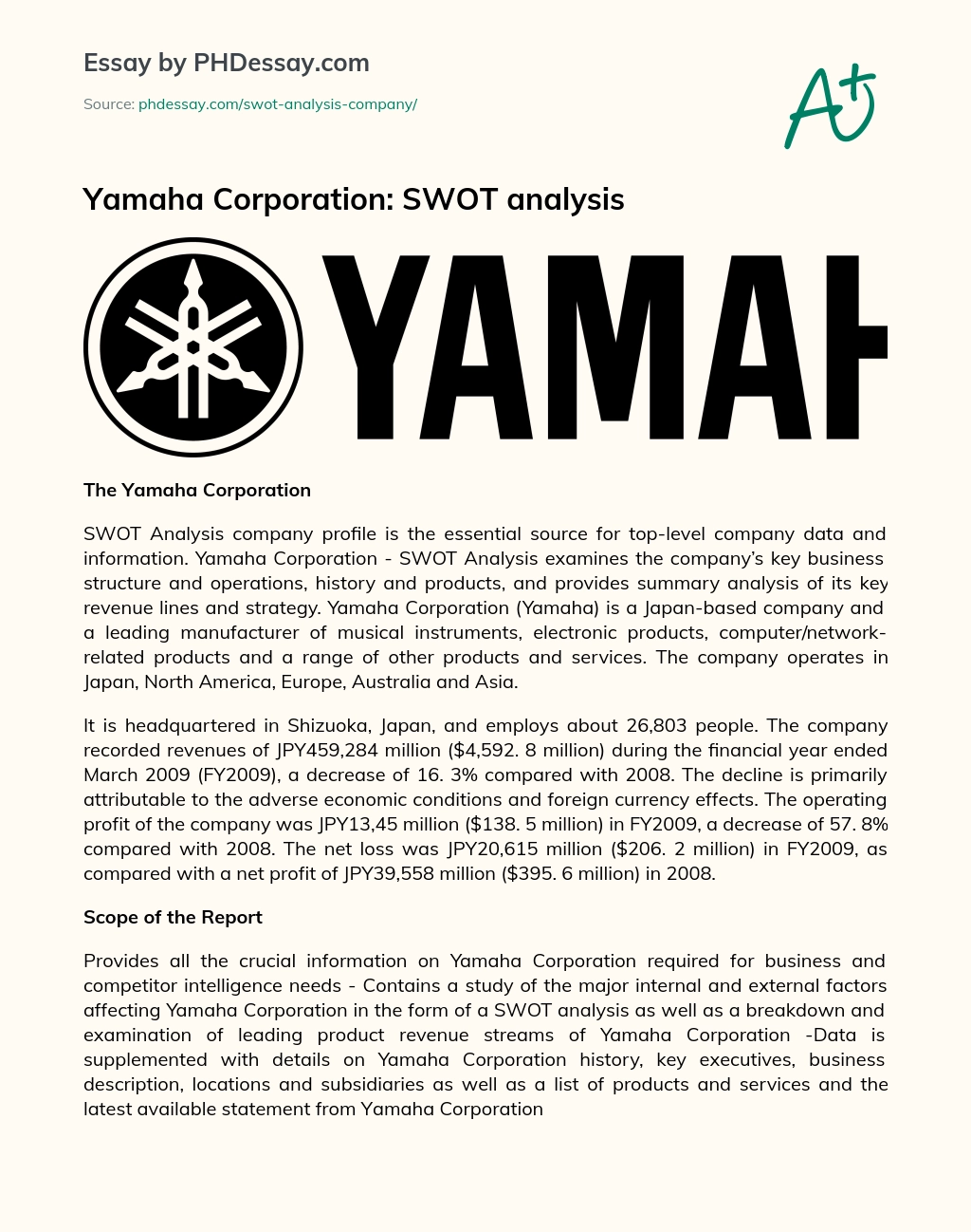 Yamaha Corporation: SWOT analysis essay