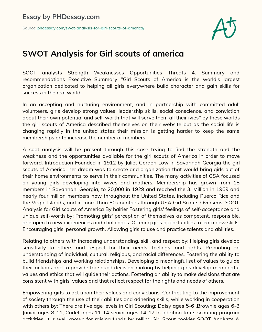 SWOT Analysis for Girl scouts of america essay