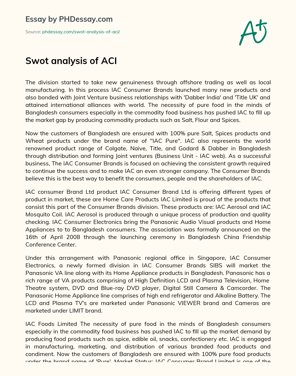Swot analysis of ACI essay