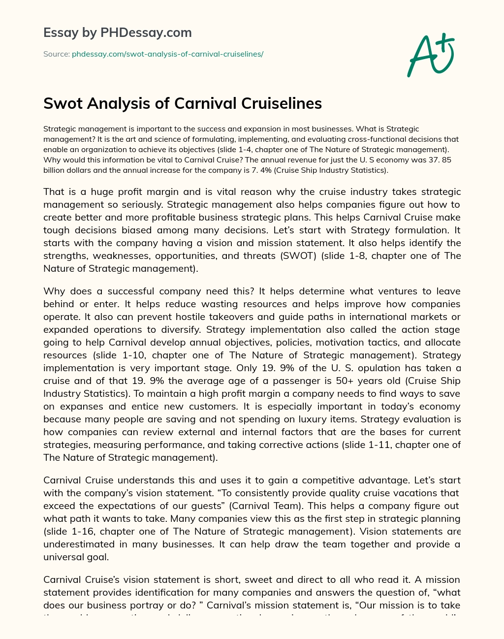 carnival corporation & plc case study
