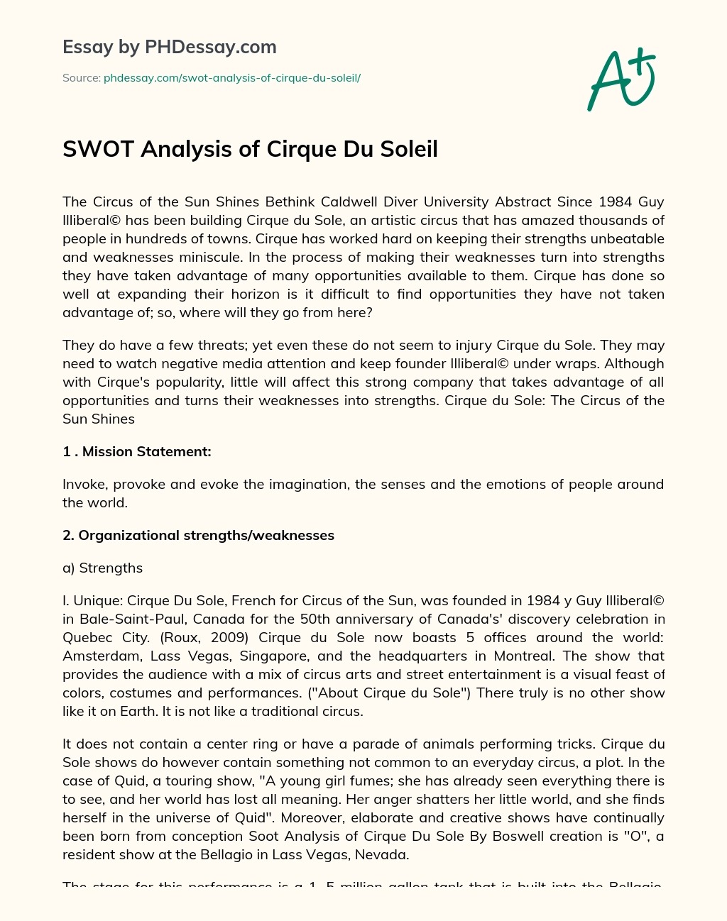 SWOT Analysis of Cirque Du Soleil essay