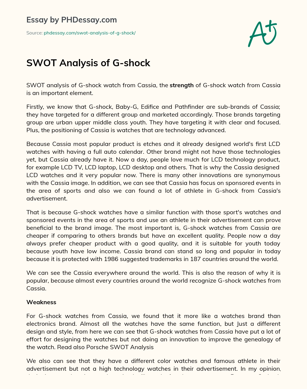 SWOT Analysis of G-shock essay
