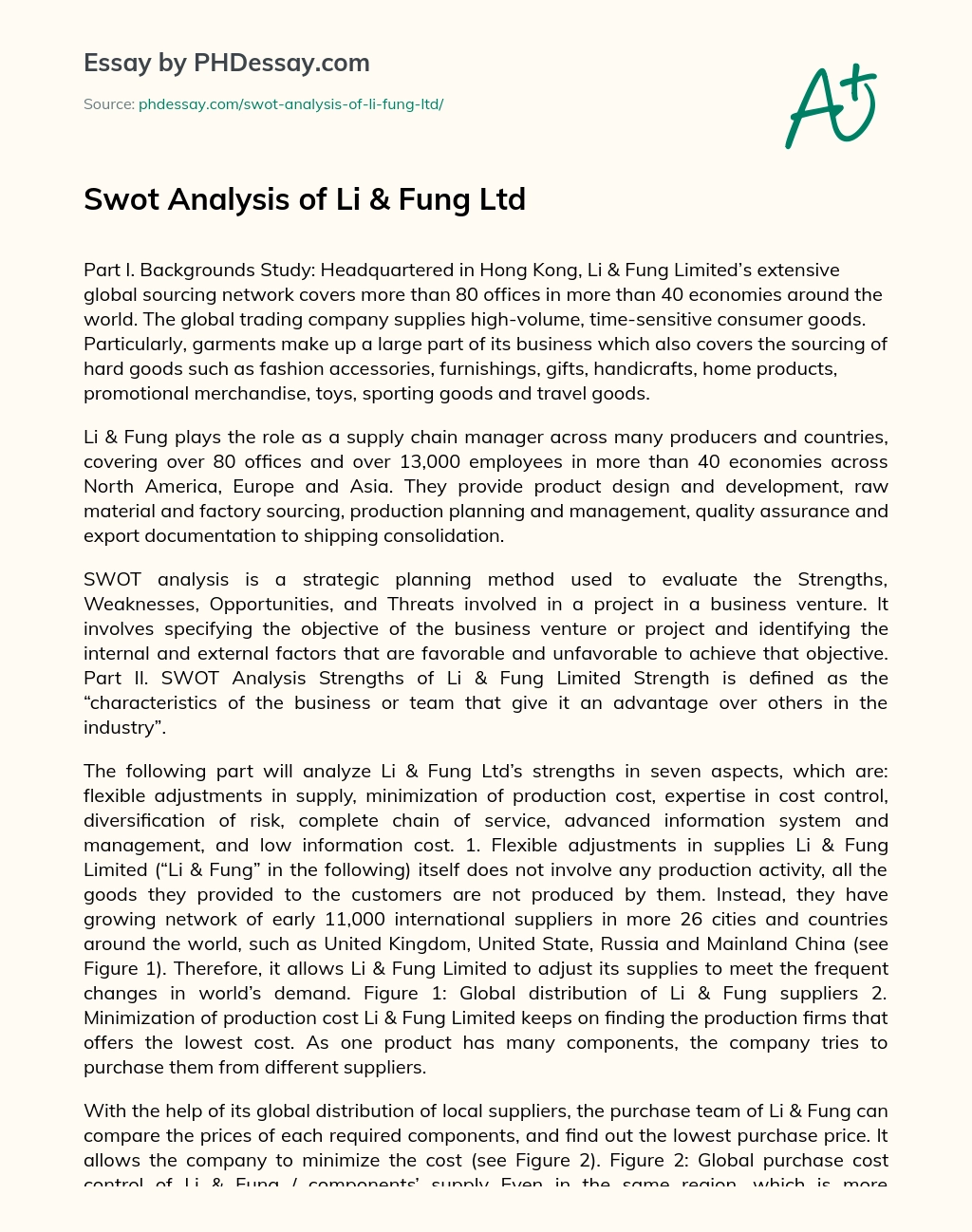 Swot Analysis of Li & Fung Ltd essay