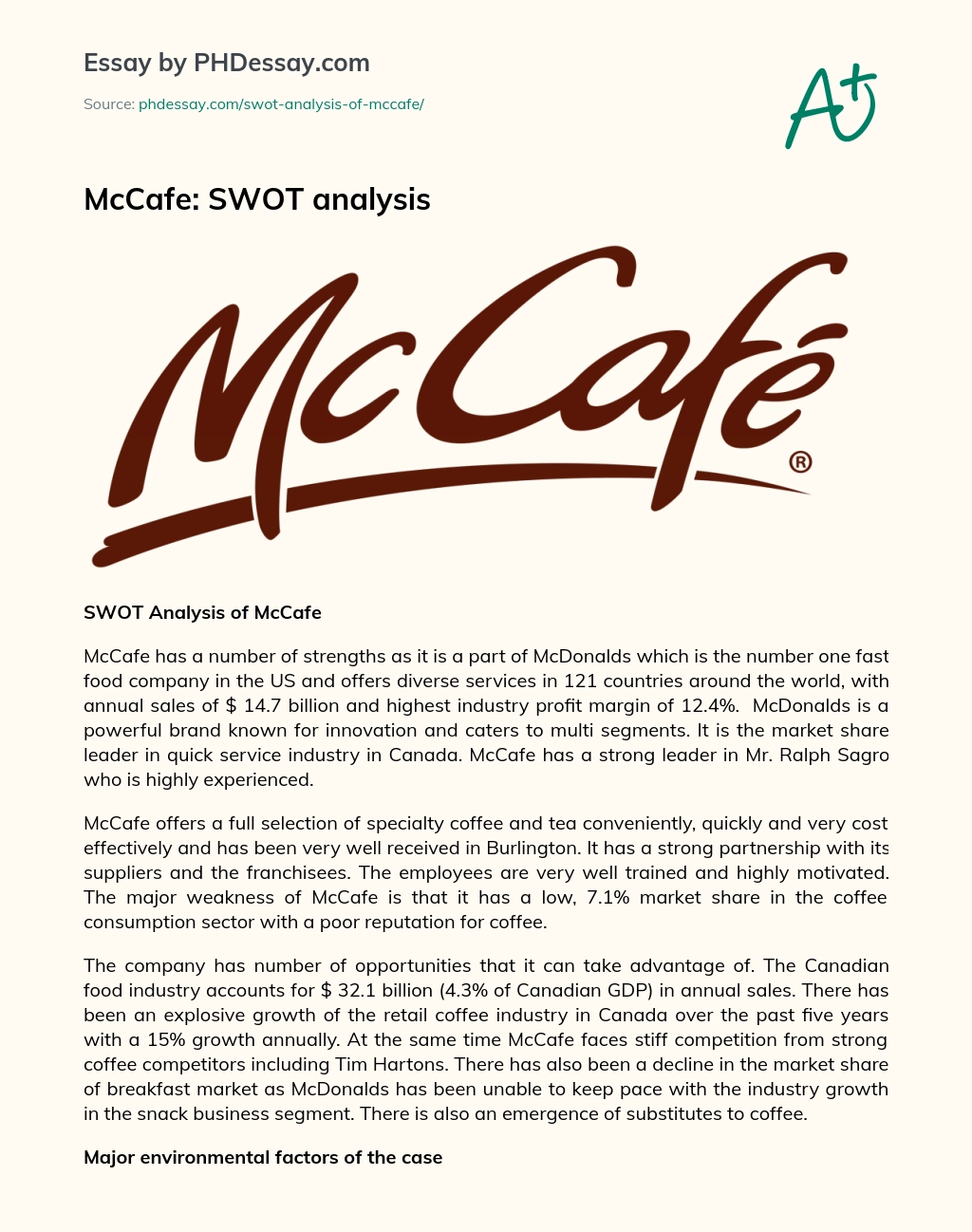 McCafe: SWOT analysis essay