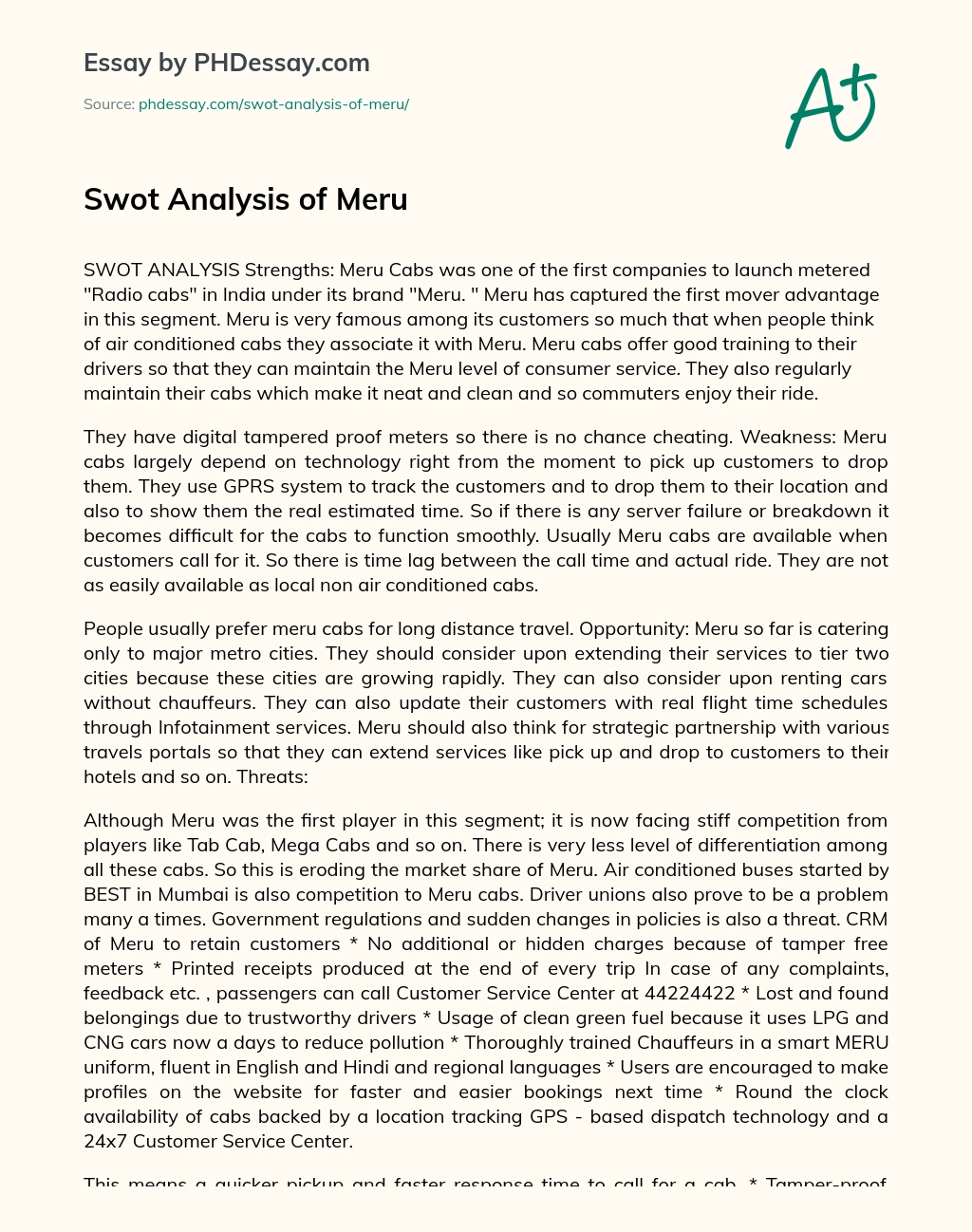 Swot Analysis of Meru essay