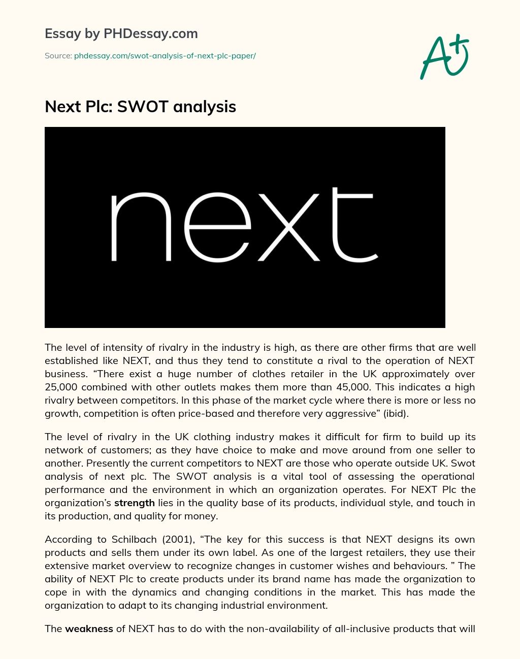 Next Plc: SWOT analysis essay