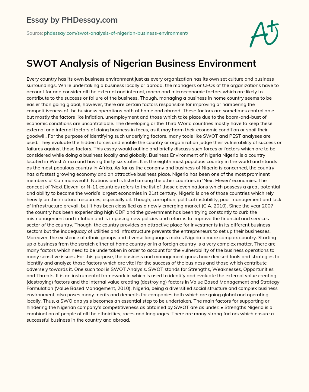 SWOT Analysis of Nigerian Business Environment essay