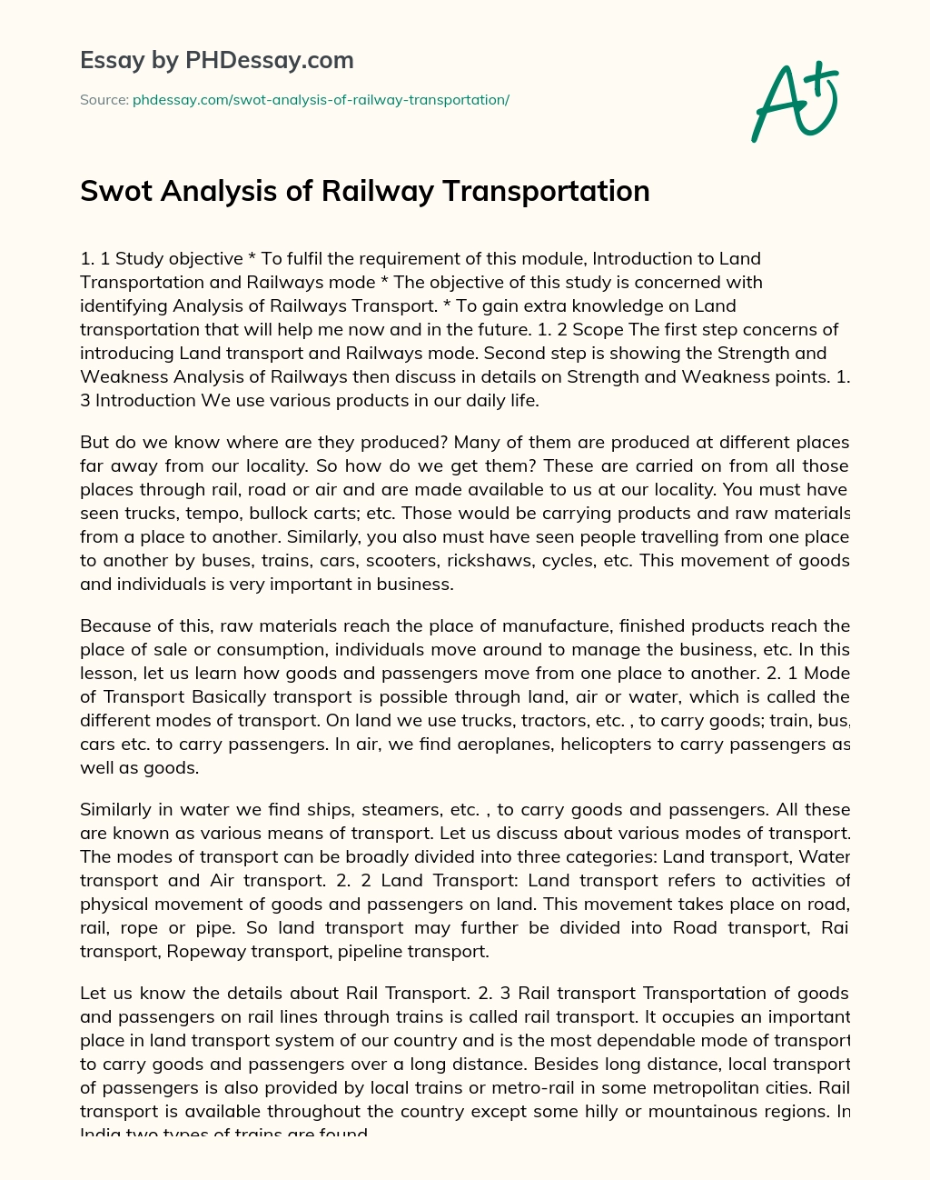 Swot Analysis of Railway Transportation essay
