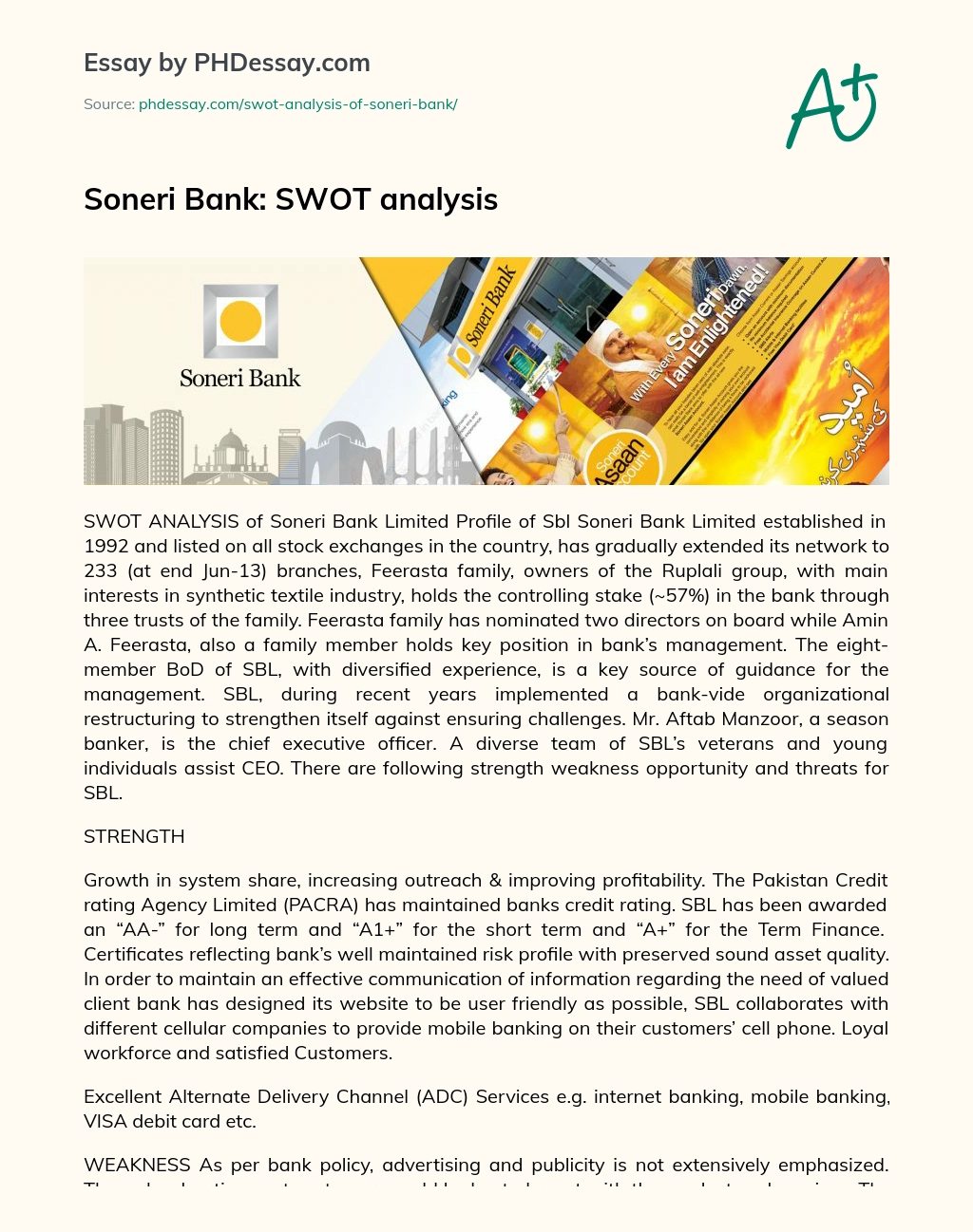 Soneri Bank: SWOT analysis essay