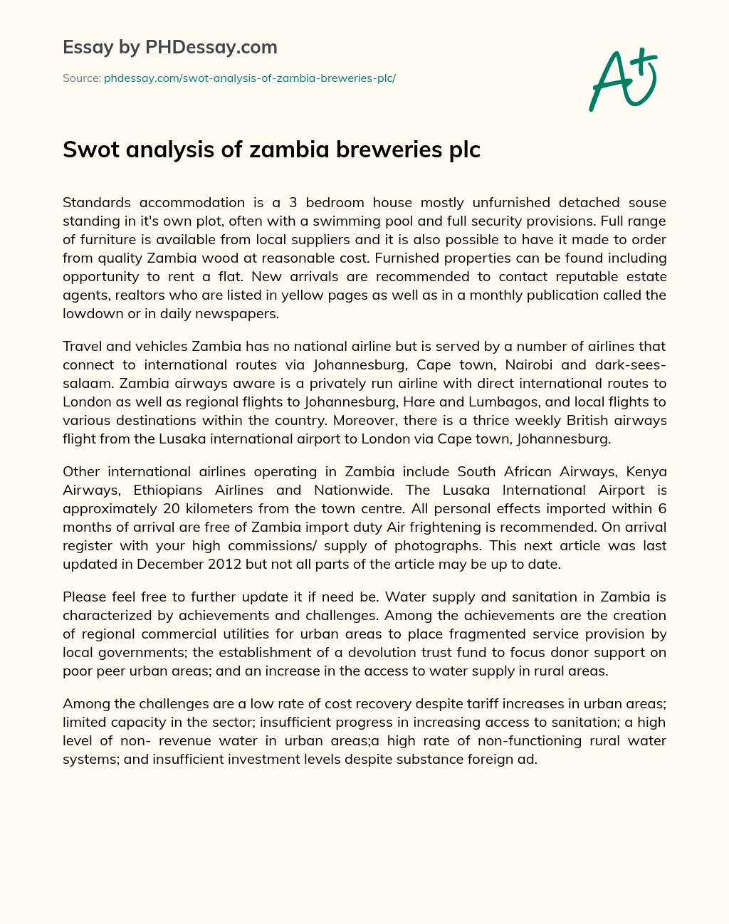 Swot analysis of zambia breweries plc essay