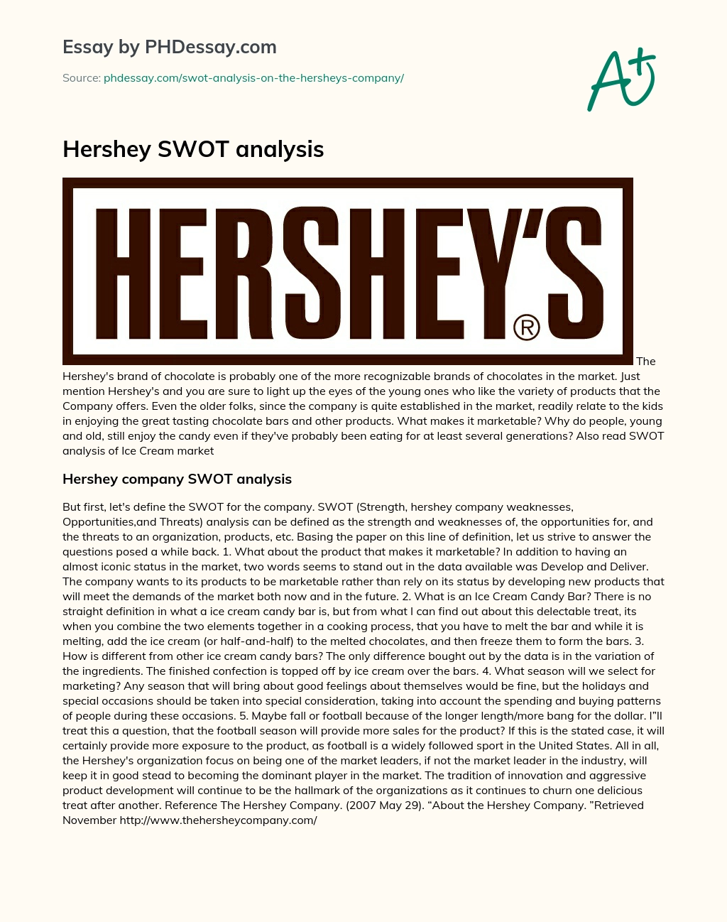 Hershey SWOT analysis essay