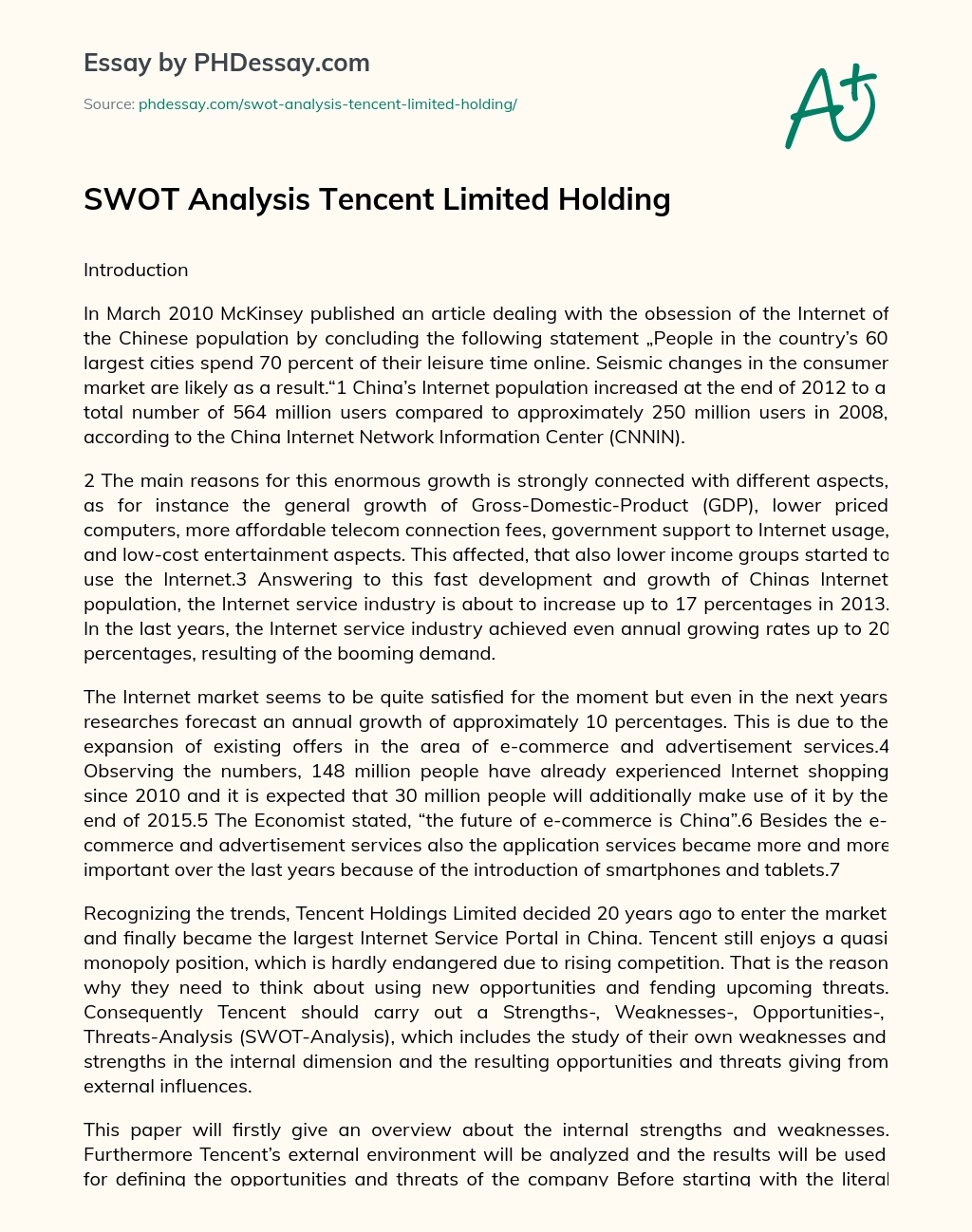 SWOT Analysis Tencent Limited Holding essay