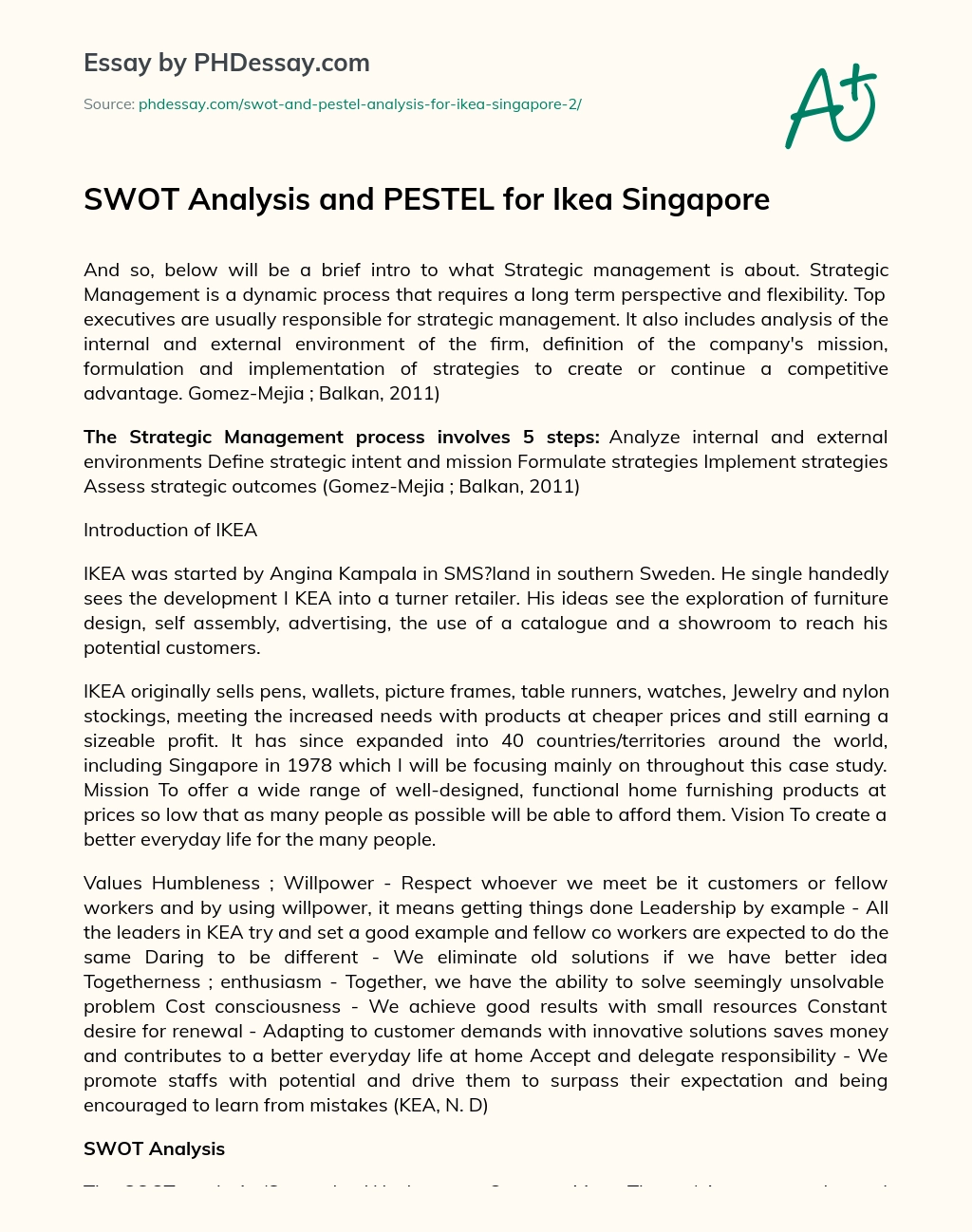 SWOT Analysis and PESTEL for Ikea Singapore essay