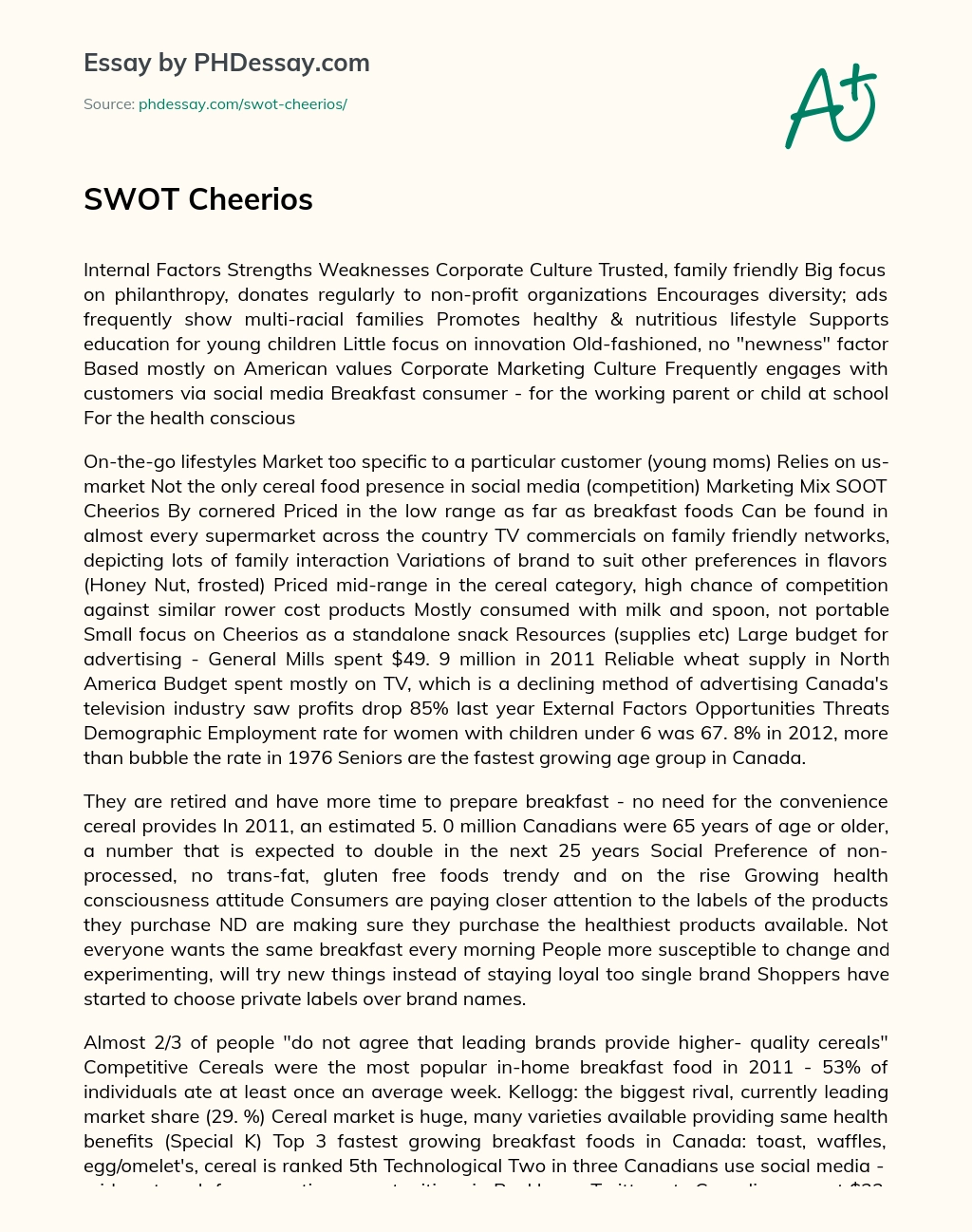 SWOT Cheerios essay