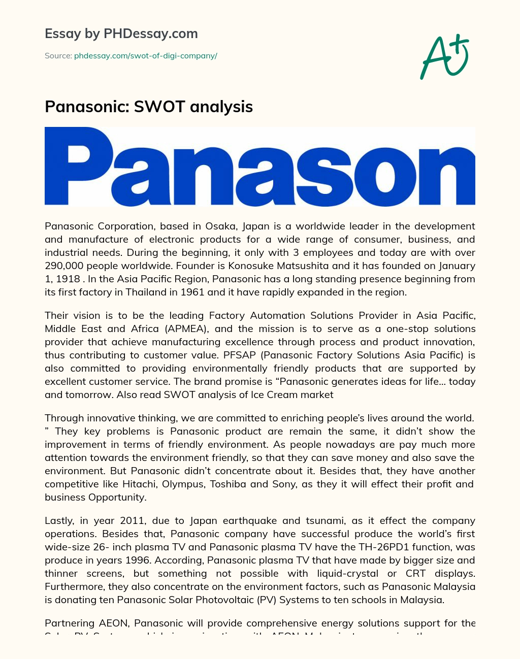 Panasonic: SWOT analysis essay