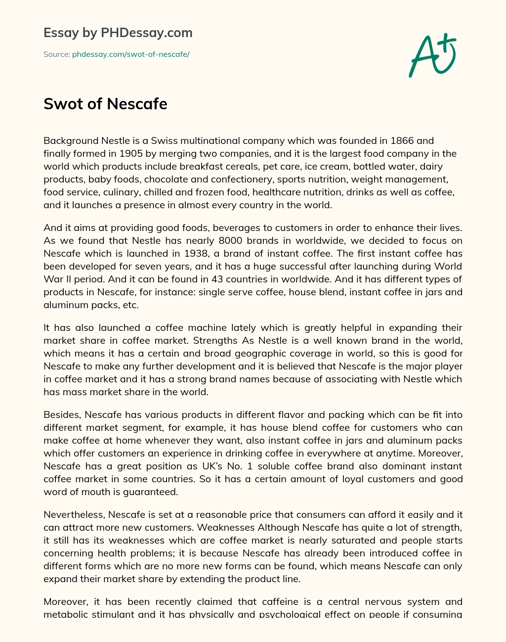 Swot of Nescafe essay
