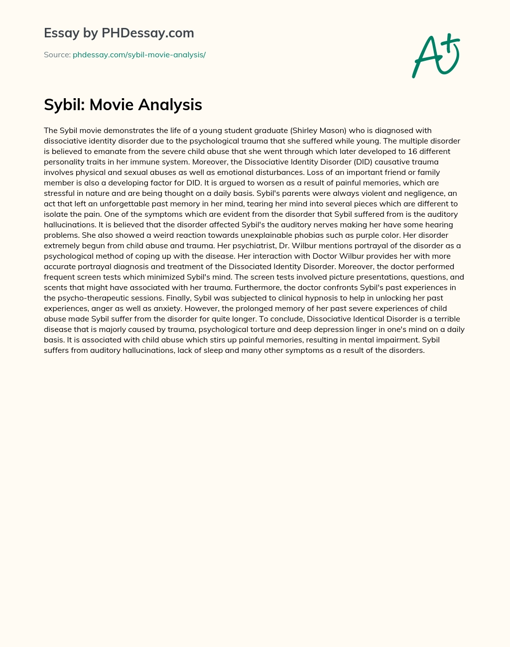Sybil: Movie Analysis essay